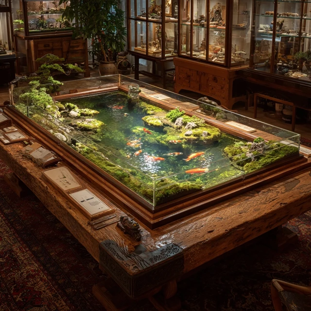Koi Pond Diorama Table Realistic Photo