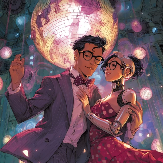 Retro Romance Man and Android Album Cover Art