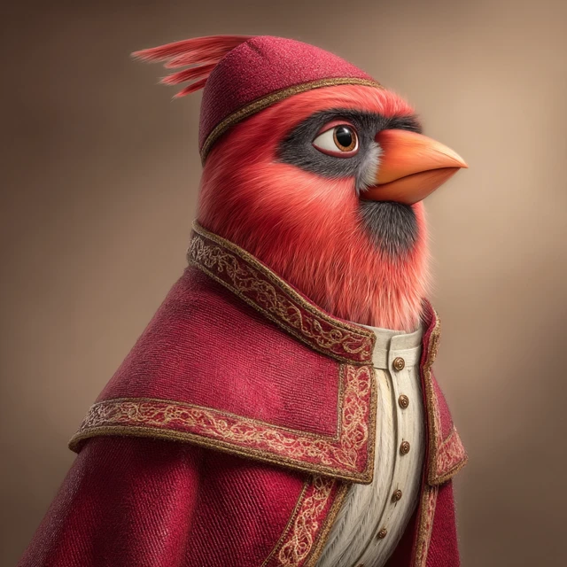 Cardinal Bird as a Catholic Cardinal Pixar Style