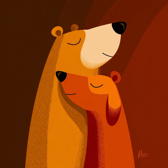 Cute Minimalist Bear Hug Art Friendship