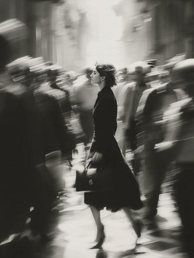 Elegant Woman in Motion Black and White Street Photo