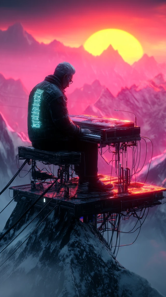Cyberpunk Composer on Mountain Top