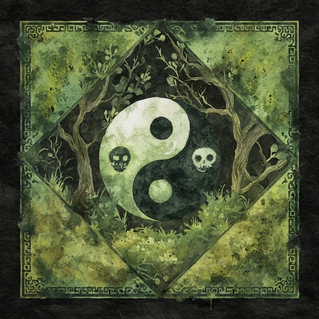 Eerie Yin Yang Watercolor Art with Chinese Ghost