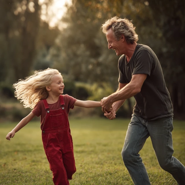Father and Daughter Dancing in Park Happy Moment
