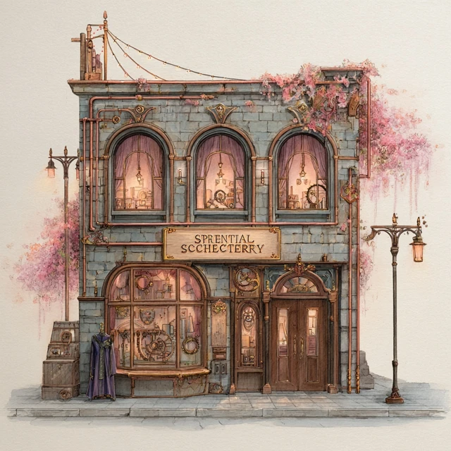 Steampunk Spectral Stitchery Watercolor Illustration