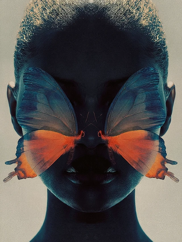 Surreal Portrait Black Woman Butterflies