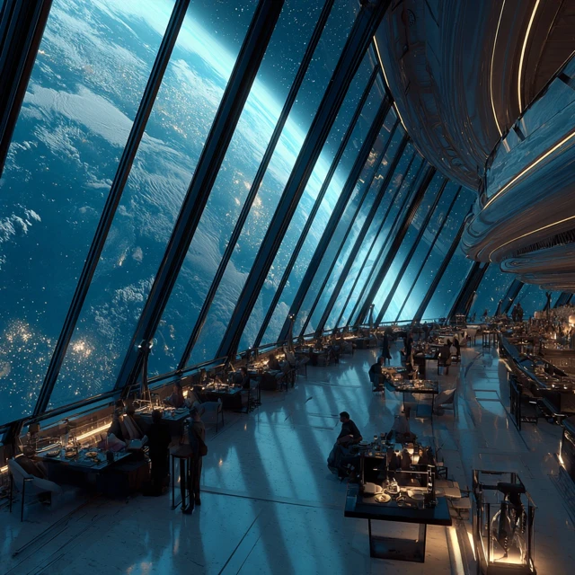 Space Hotel Restaurant Dining with Earth View