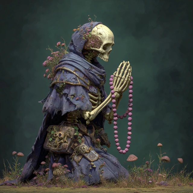 Fantasy Skeleton Cleric Praying with Beads
