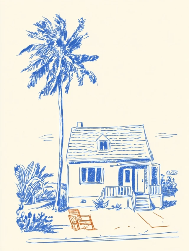 Beach House Sketch Coastal Illustration