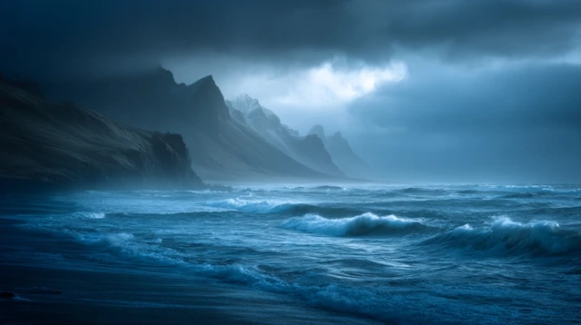 Stormy Ocean Crashing on an Icelandic Shore