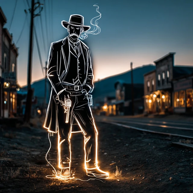 Neon Gunslinger in a Ghost Town