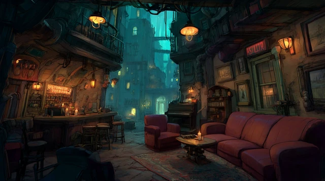 Fantasy Bar Interior with Magic and Technology