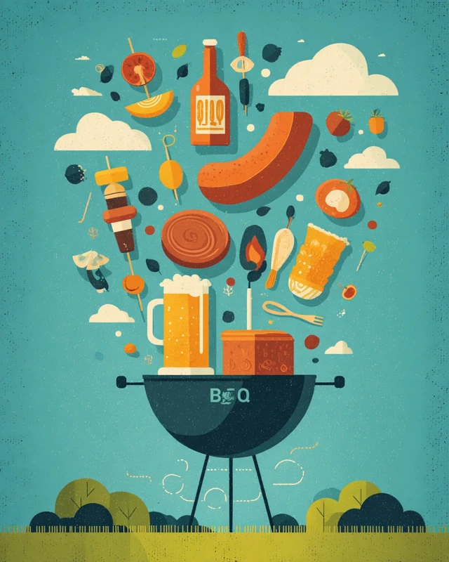BBQ Party Invitation Poster Fun Food Grill Illustration