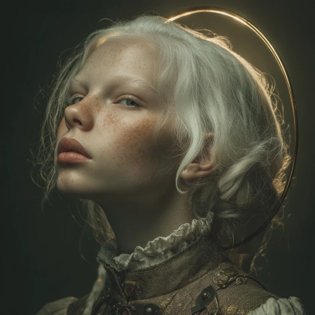 Albino Girl with Halo Dramatic Portrait