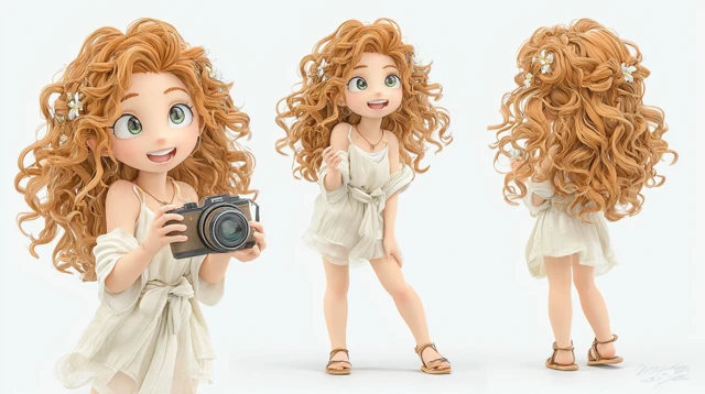 Cute Girl with Camera Disney Pixar Style 3D Character