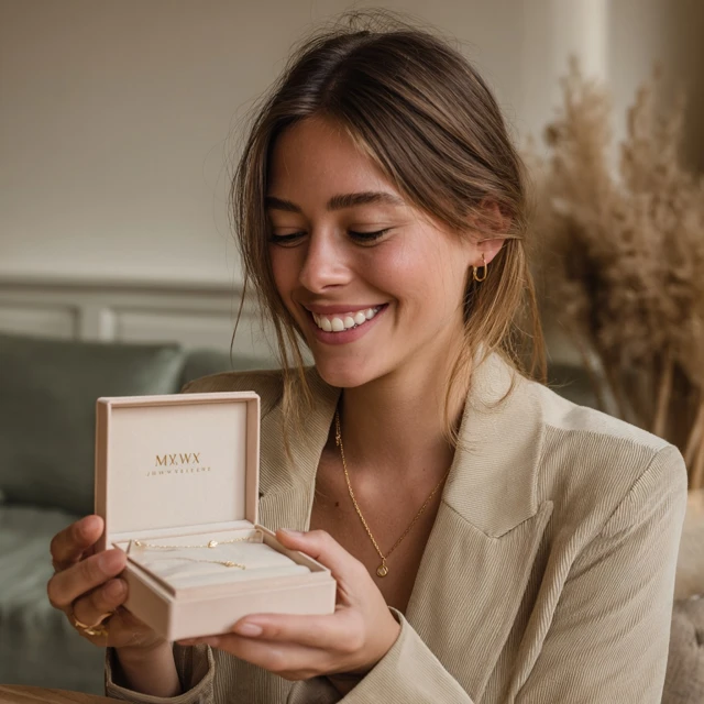 Woman Opens Necklace Box MXW Jewellery 4K Photo