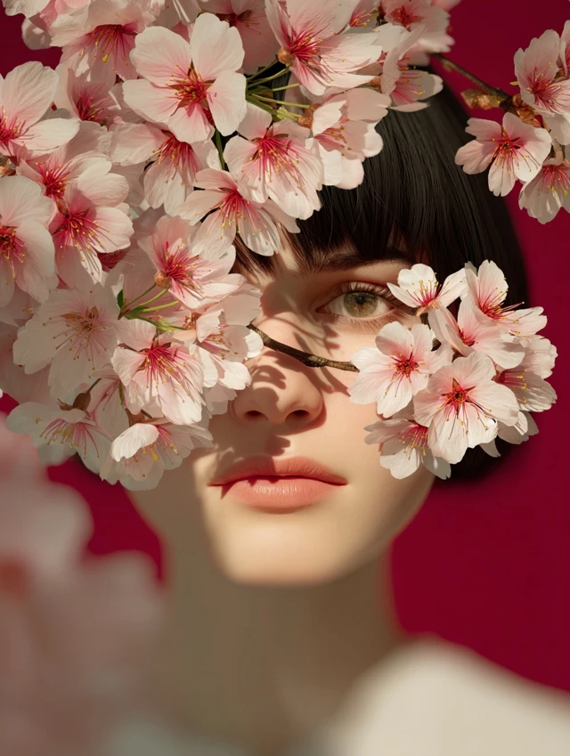 Young Woman Portrait with Cherry Blossoms