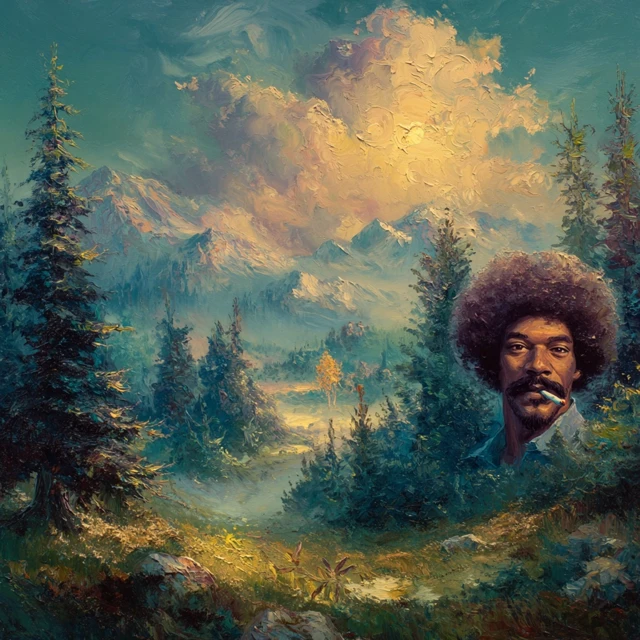 Snoop Dogg as Bob Ross Painting Happy Little Trees
