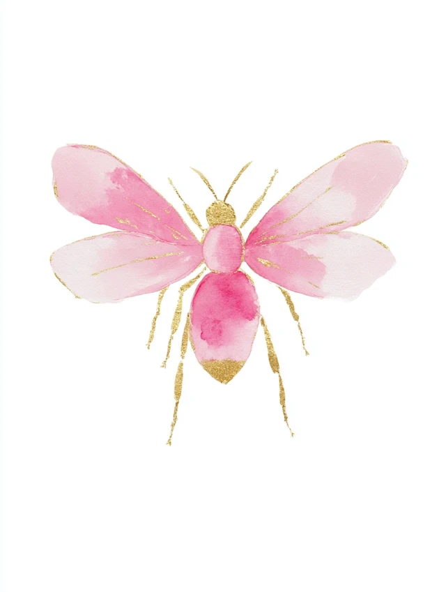 Pink Bee Watercolor Illustration Nursery Art