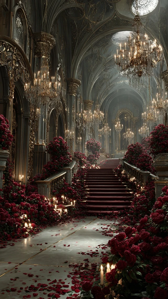Castle Interior Roses and Gold Details