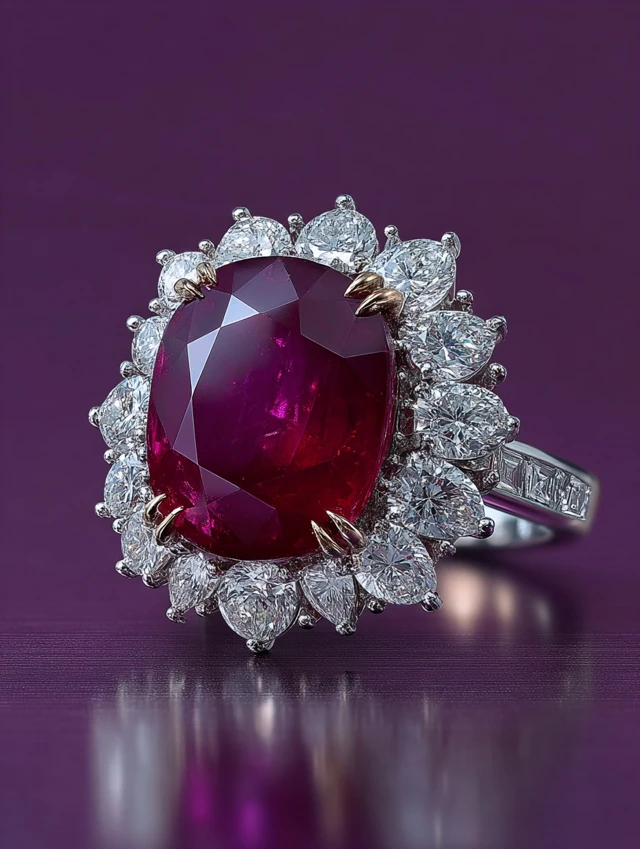 Luxury Ruby Ring with Diamonds White Gold Jewelry