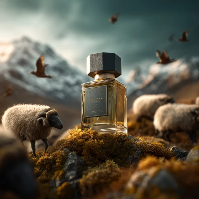 Luxury Perfume in Highland Landscape Product Shot