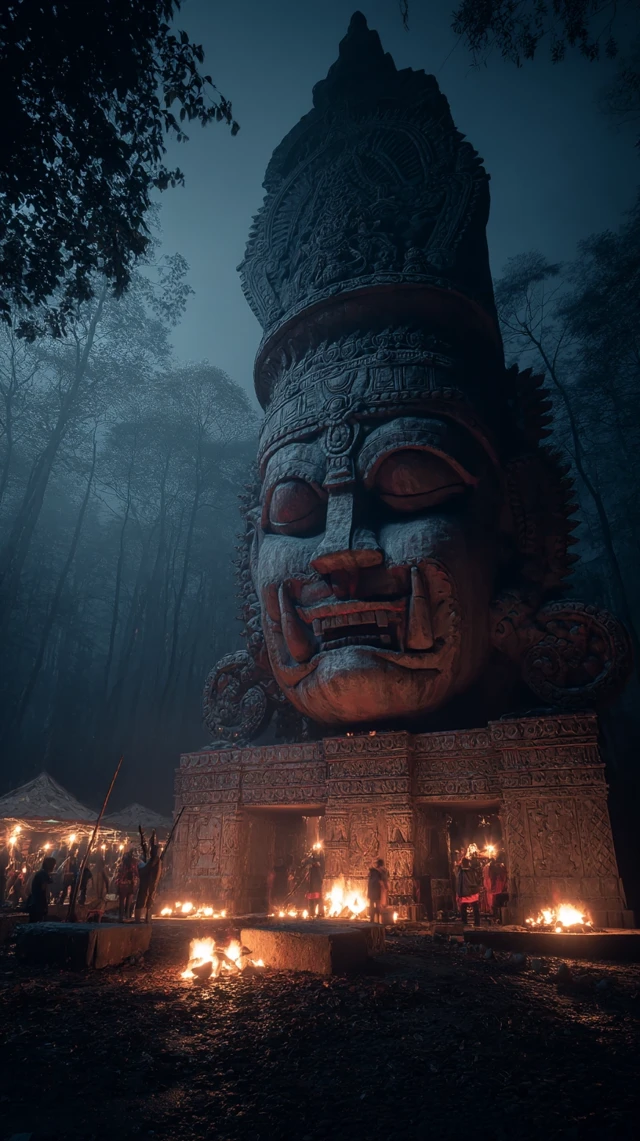 Ancient Indian Devil Sculpture in Tribal Village
