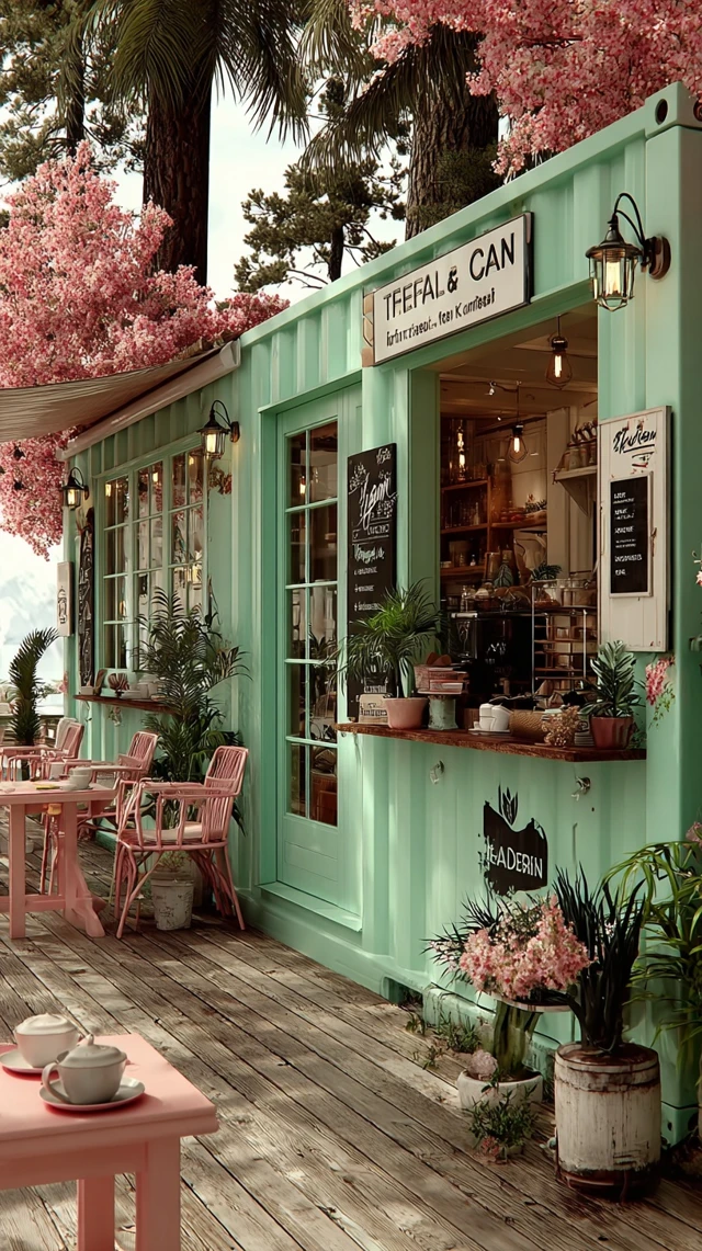 Cozy Tea Shop in the Mountains Teal Design