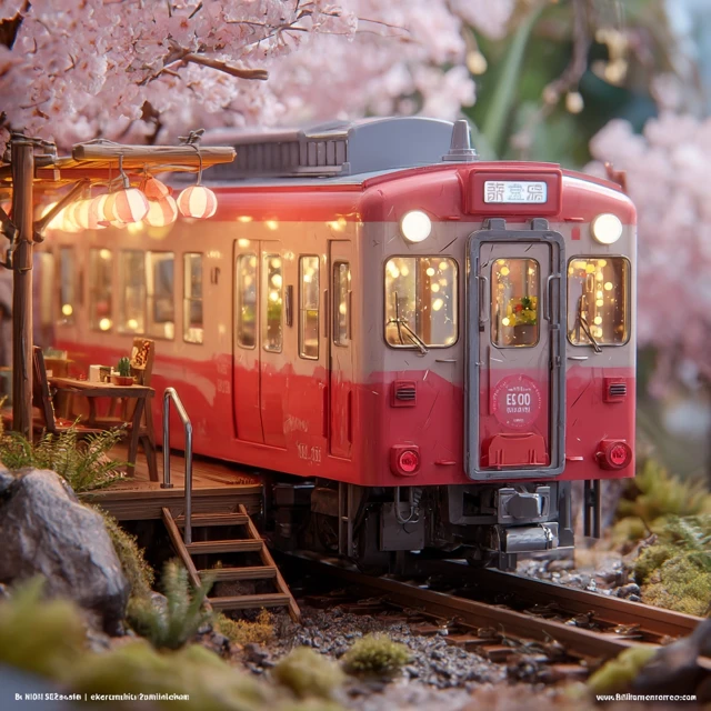Sakura Train Spring Platform Scene Japan