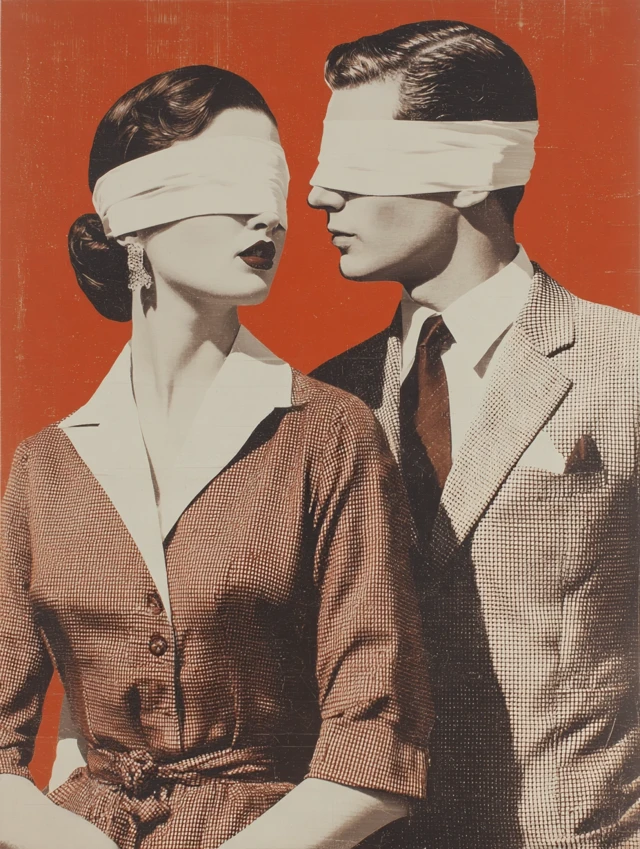 1950s Couple Blindfolded Minimalist Poster