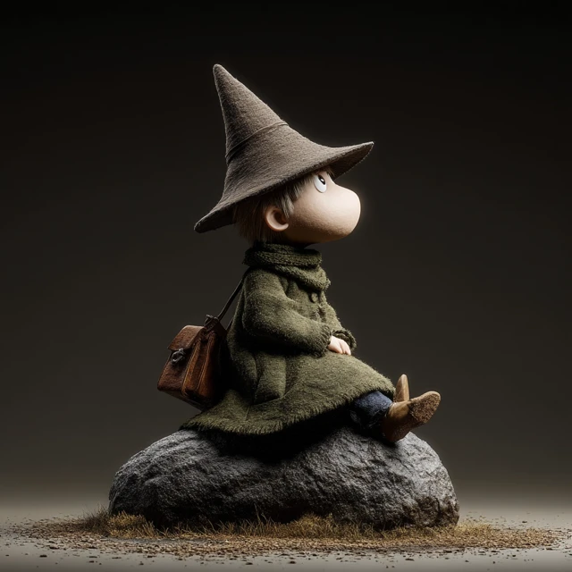 Snufkin Moomin 3D Render on Stone