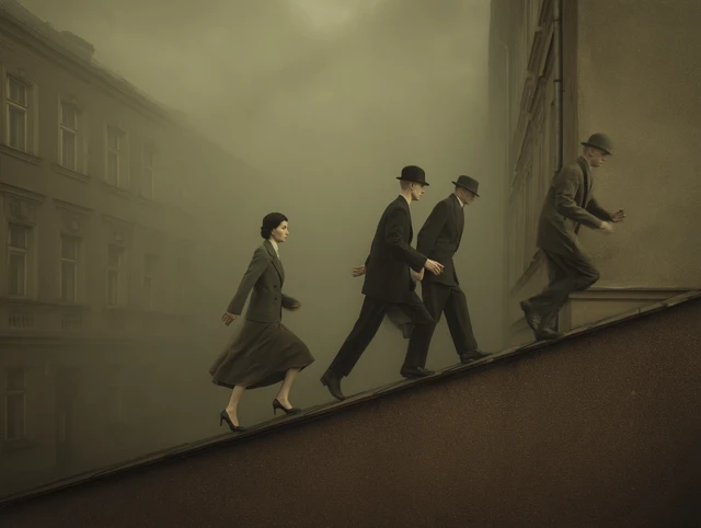 Surreal Dreamlike Ascent 1940s Photorealistic Art