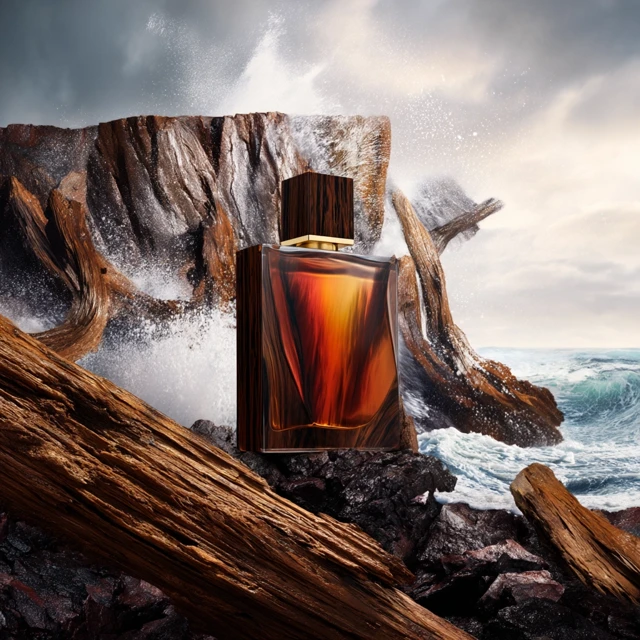 Mens Perfume on a Cliffside Amber Tones Ocean Splash