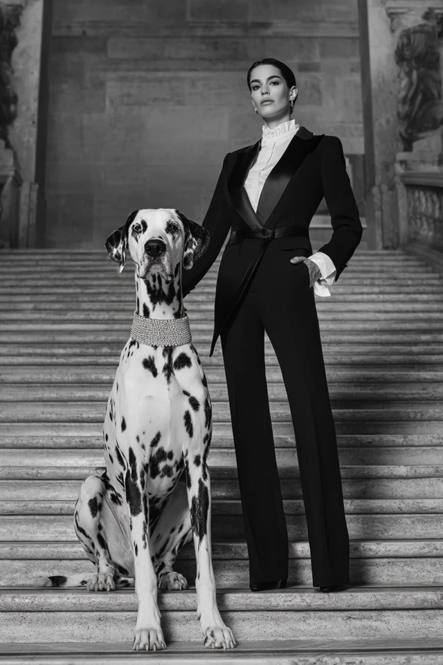 High Fashion Model and Dalmatian at MET Opera