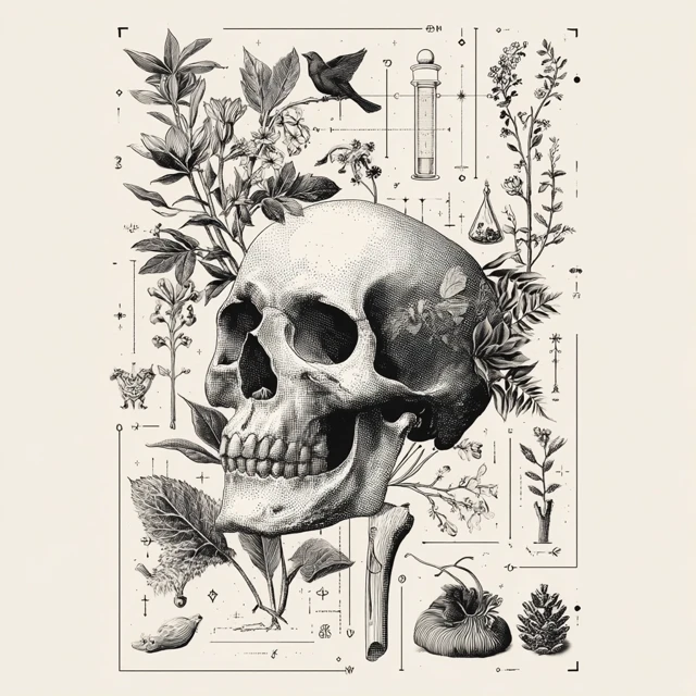 Emo Tattoo Design Skull Botanical and Alchemical