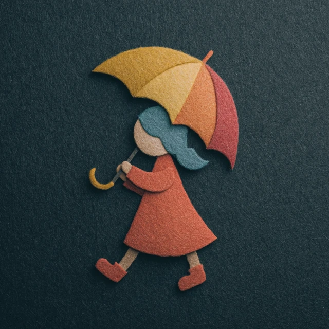 Child with Umbrella Rainy Day Illustration