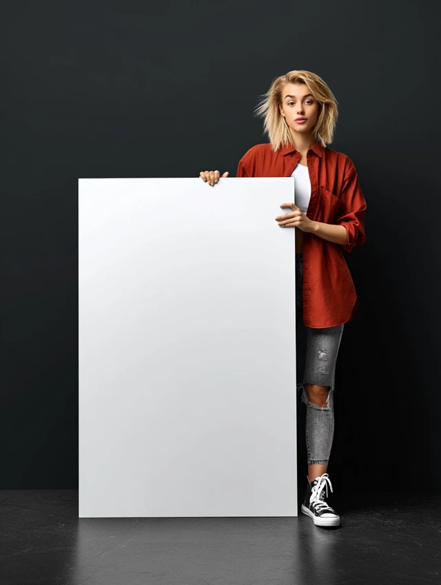 Woman with Poster Blank Space For Your Design