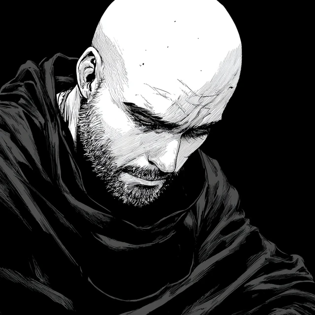 Bald Man Manga Style Black and White