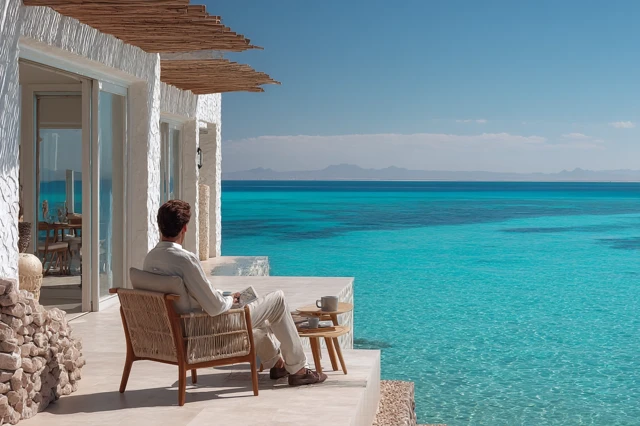 Egyptian Man Relaxing Coastal Retreat Luxury Lifestyle
