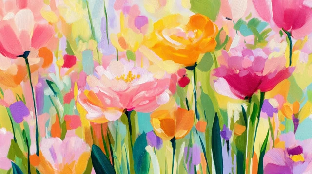 Abstract Flower Field Painting Pastel Colors