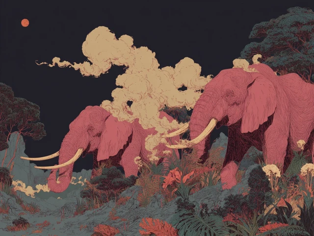 Modern Comics Illustration of Elephants