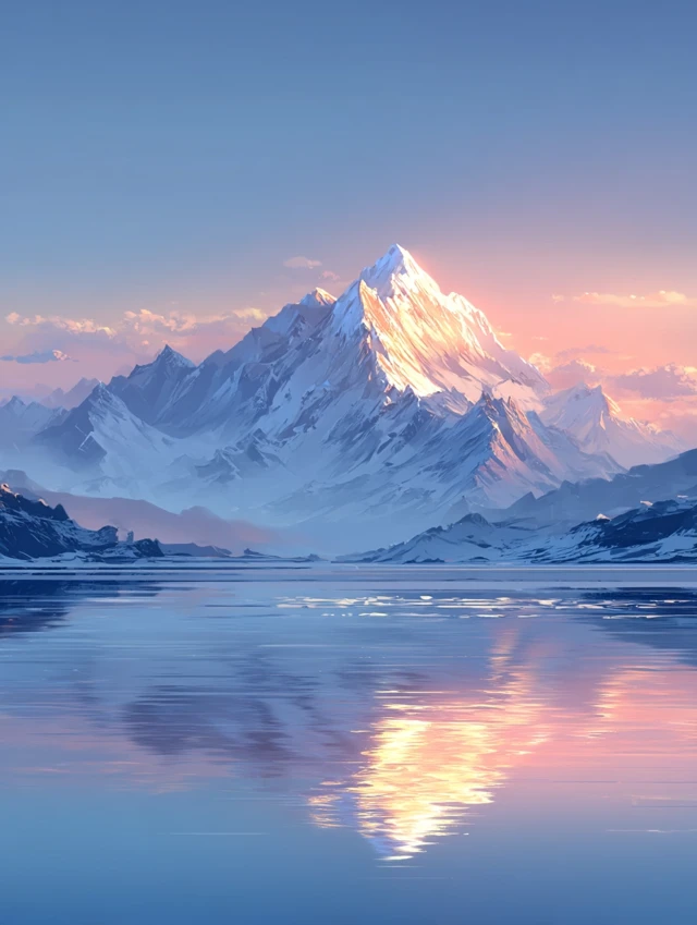 Himalayan Mountains at Sunrise Reflecting in Lake