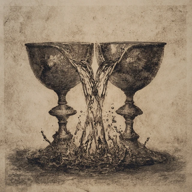Goblets Pouring Etching Style Art