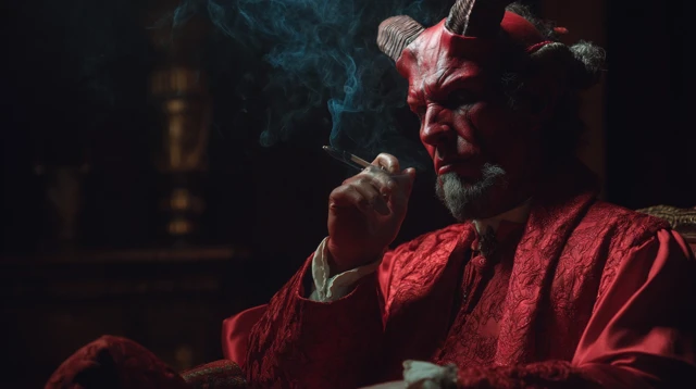 The Devil Smoking in a Regal Setting