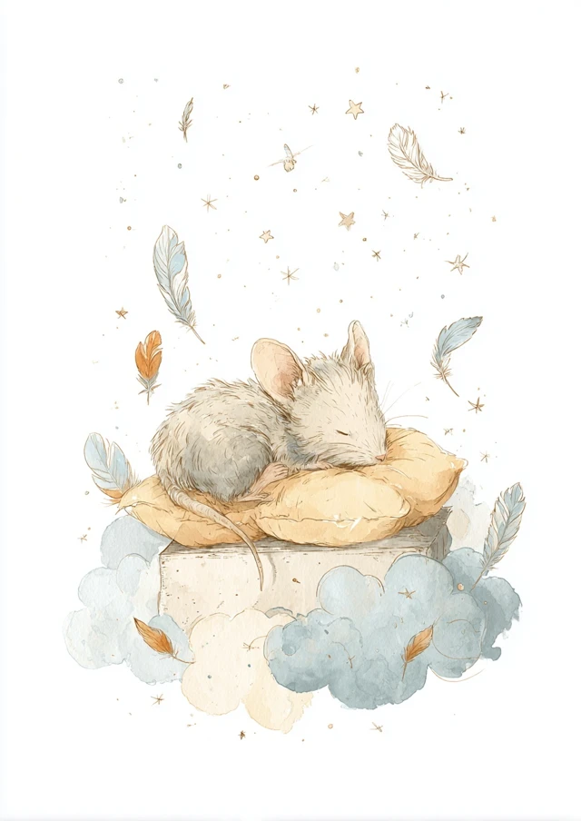 Sleeping Mouse on a Cloud Nursery Art