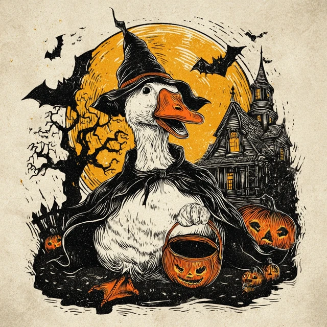Vintage Halloween Goose Illustration TShirt Design