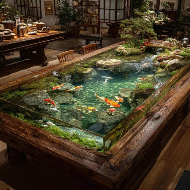 Koi Pond Diorama Table Realistic Photo