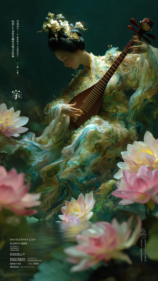 Tang Dynasty Beauty Playing Pipa Artistic Poster