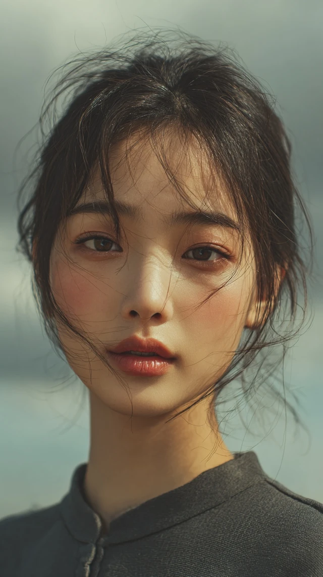 Korean Idol Portrait Soft Beige Tones Cloudy Weather