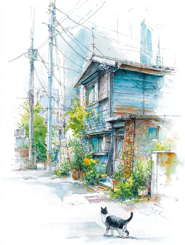 Watercolor Cats in Onomichi Town